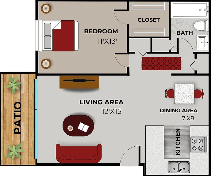 1 Bedroom, 1 Bathroom Floor Plan - 2D 1 Bedroom, 1 Bathroom Floor Plan - 2D