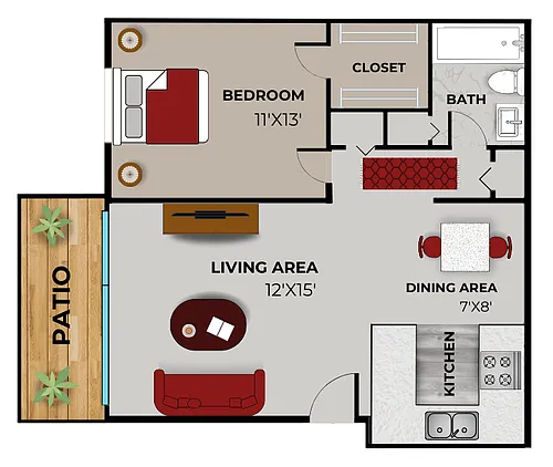 Floor plan 1 Bedroom, 1 Bathroom
