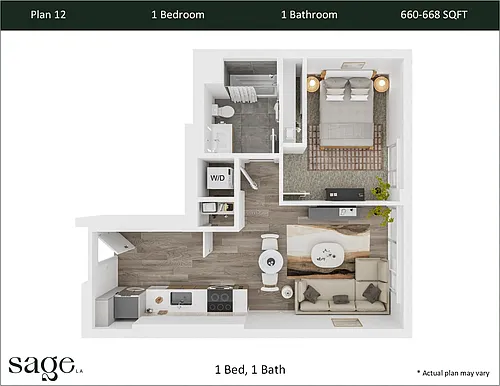 Floor plan 1 Bedroom, 1 Bath Plan 12