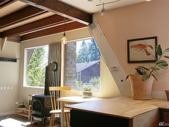 Cozy natural gas stove for heat.