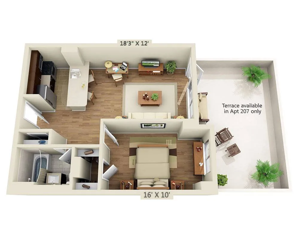 Floor plan One Bedroom A1N-R