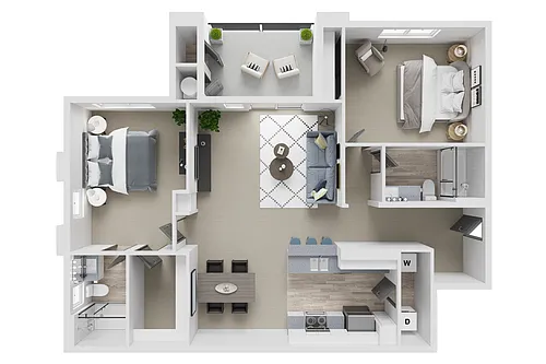 Floor plan 2 Bed, 2 Bath