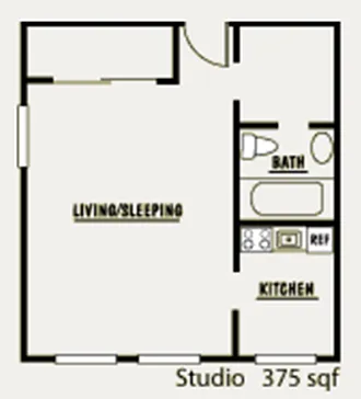 Floor plan Studio B - 50% AMI