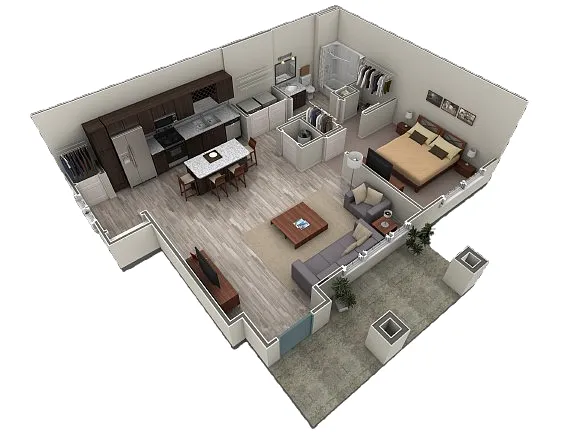 Floor plan 1 BR Grand Courtyard
