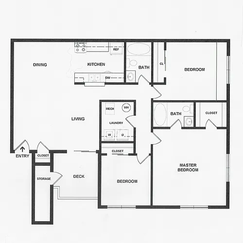 Floor plan Three Bedroom/2 Bath