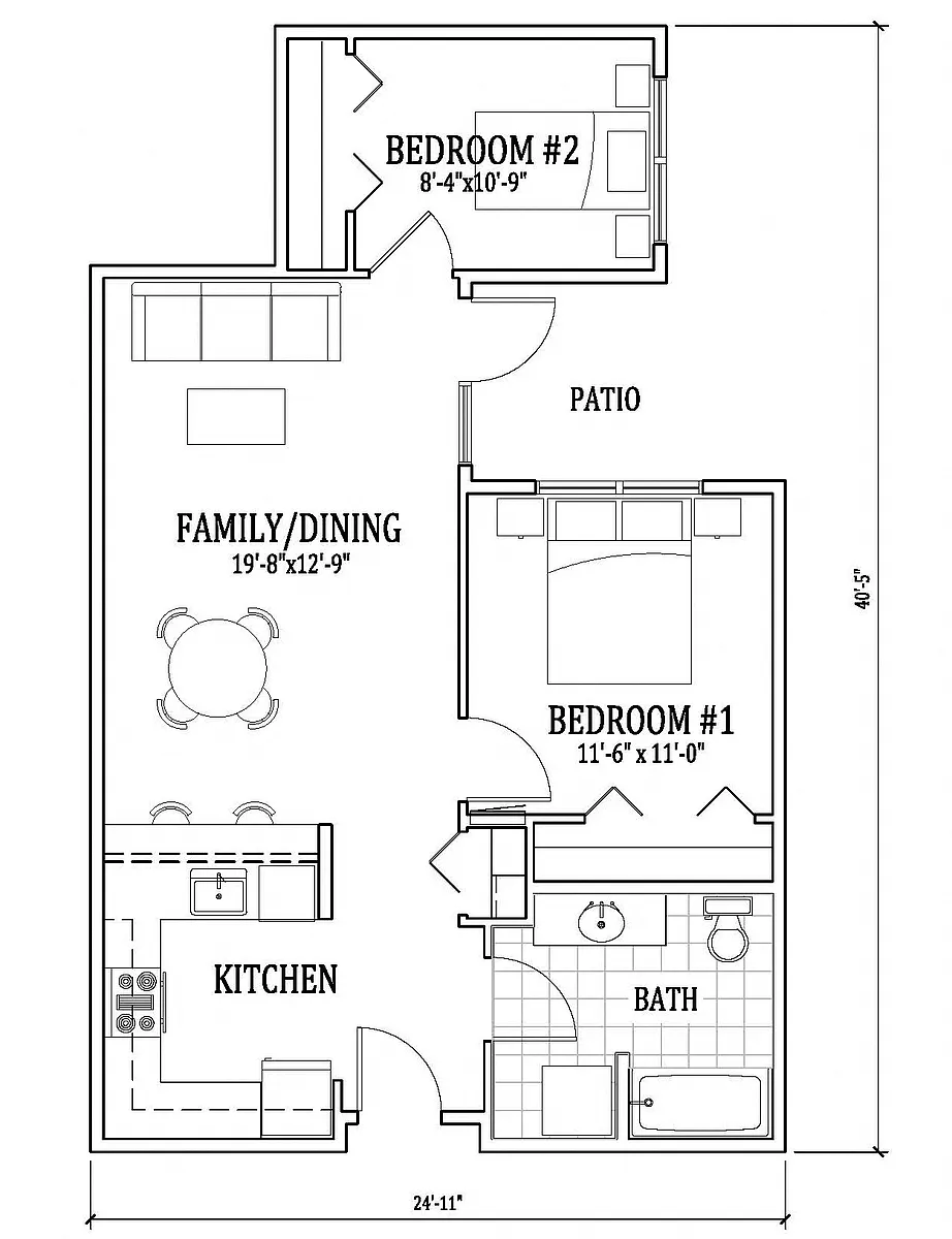 Floor plan 2 Bed, 1 Bath B6