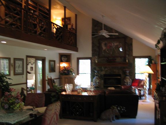 Great Room with Stone Fireplace and Loft Area