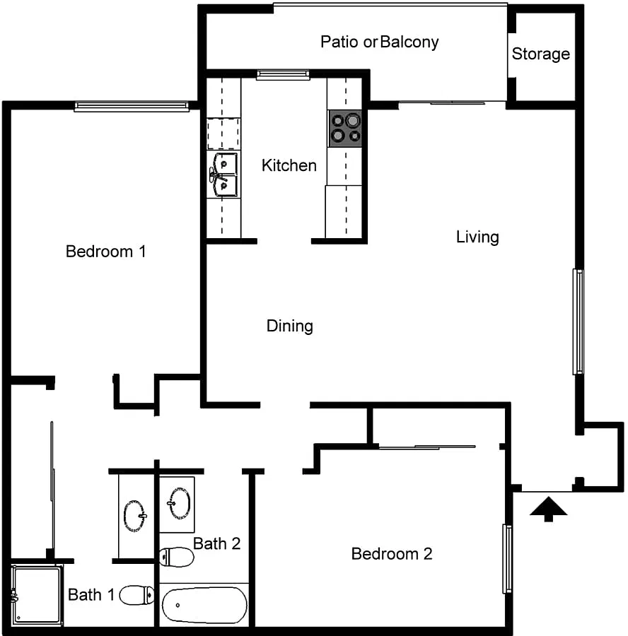 Floor plan 2 Bedroom 2 Bath