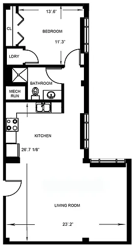 Floor plan 1 Bed 1 Bath