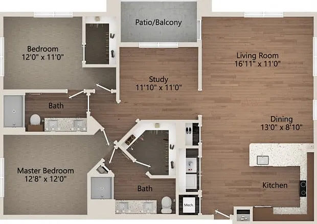 Floor plans are artist's rendering. All dimensions are approximate. Actual product and specifications may vary in dimension or detail. Not all features are available in every apartment. Prices and availability are subject to change. Floor plans are artist