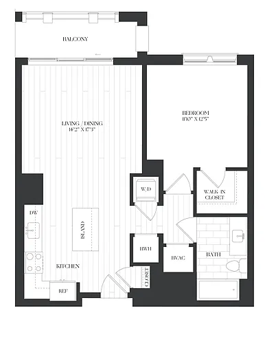 Floor plan 1 Bed/1 Bath-1B-1-A1 Balcony-The Barrett