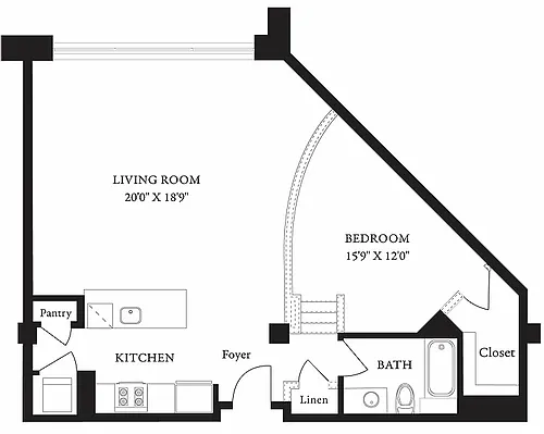 Floor plan LS-D One Bedroom, One Bathroom
