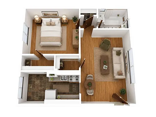 Floor plan Georgian Court - 1 BD 1 BTH, Renovated