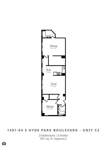 Floor plan 2 Bed | 1 Bath (C2)