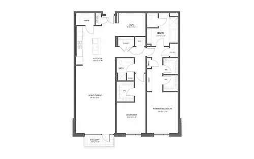 Floor plan 2BR OO Den