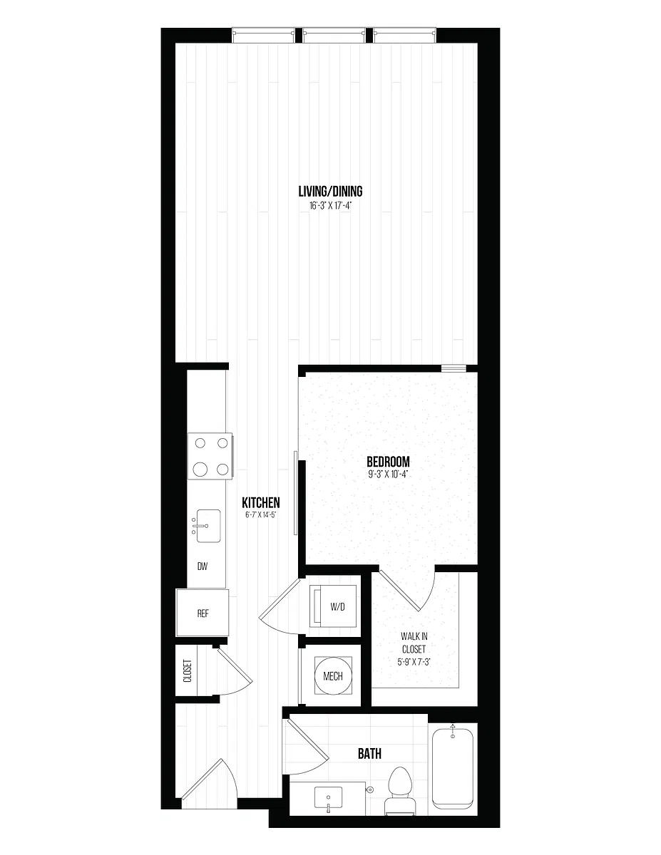 Floor plan 1 Bed/1 Bath Jr- 1BJ A EXT