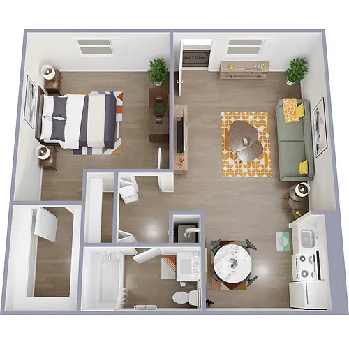 Floor plan One Bedroom One Bath Deluxe