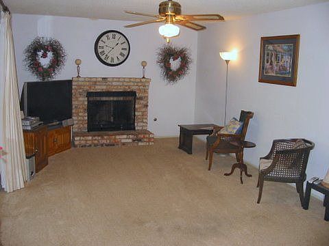 large living room with fireplace