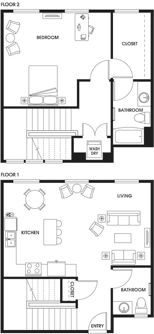 Floor plan ATH1 One Bedroom Townhouse