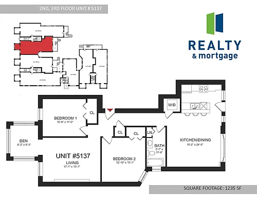 Floor plan Two Bed w/ Den 5137 2 and 3