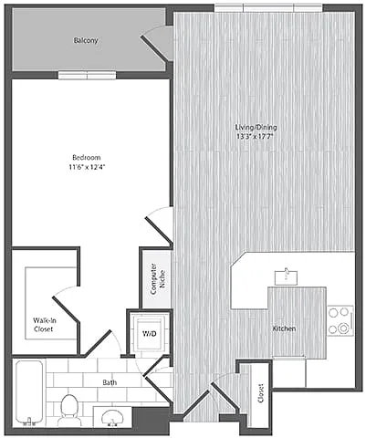 Floor plan 1 Bed 1 Bath - A4