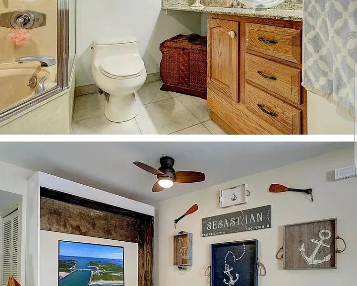 Murphy bed area and bathroom.