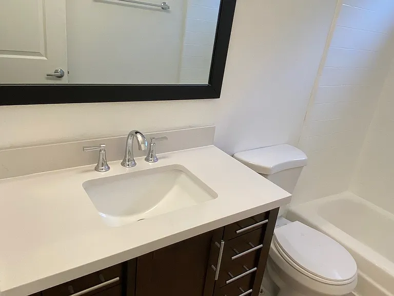 Beautiful bathroom with extra storage.