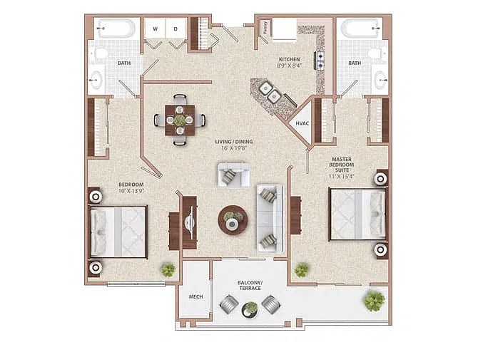 Floor plan TWO BEDROOM TWO BATH