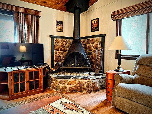 Wood burning stove and TV