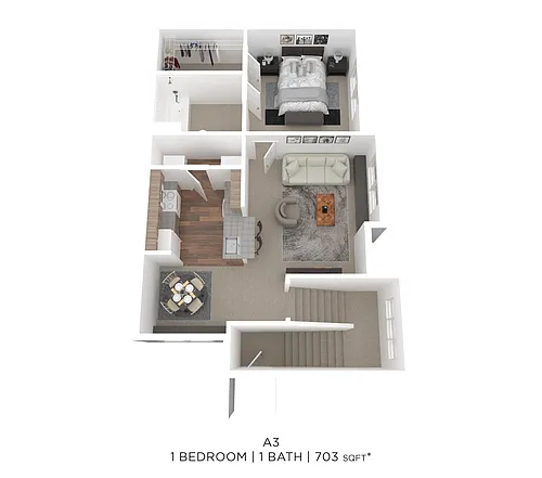 Floor plan One Bed One Bath 703 Sqft