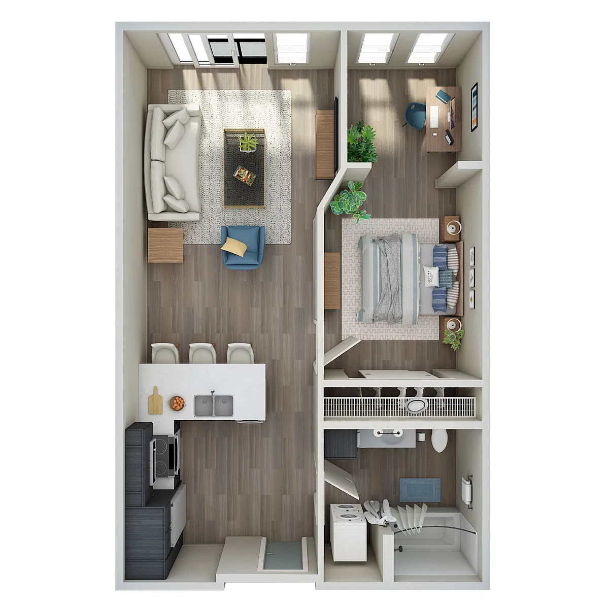 Floor plan 1 Bed, 1 Bath Den - F