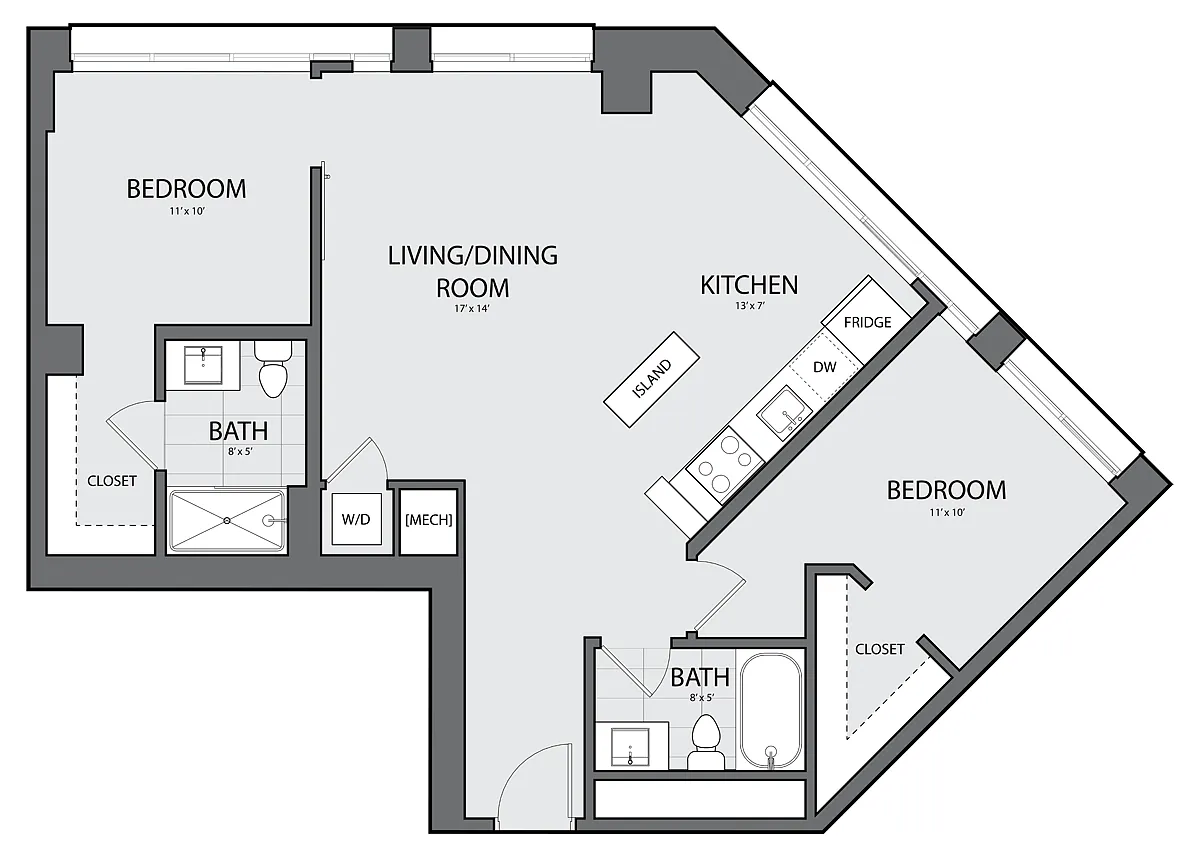 Floor plan 2 Bed/2 Bath-B-2F