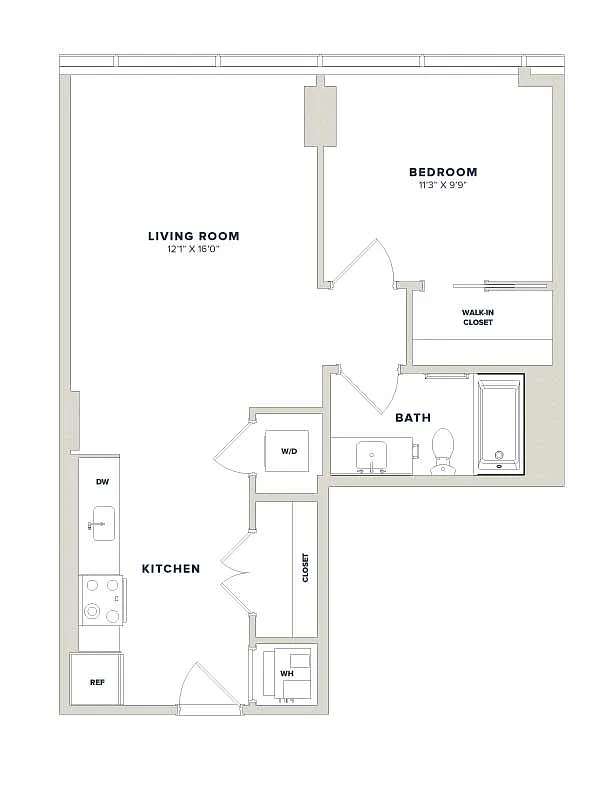 Floor plan 1 Bed-1 Bath-1E Luminary