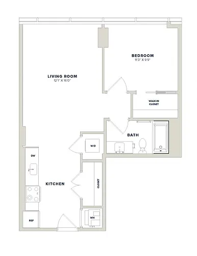 Floor plan 1 Bed-1 Bath-1E Luminary