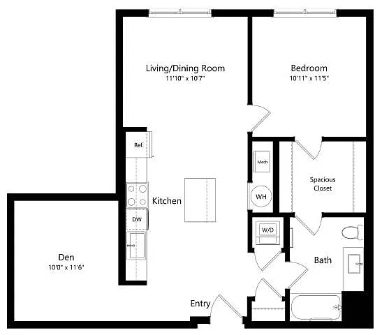 Floor plan A4D | 1 Bed | 1 Bath | Den