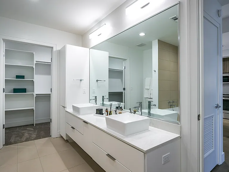Bright, Modern Bathroom with Dual-Sink Vanity