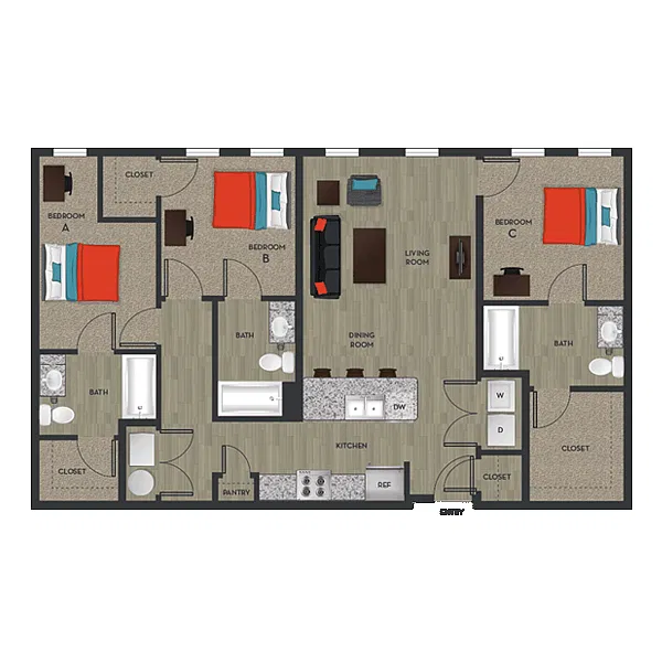Floor plan C1 - Private Bedroom in 3x3