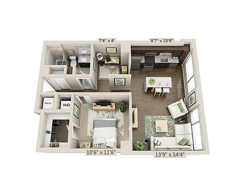 Floor plan One Bedroom A1OD