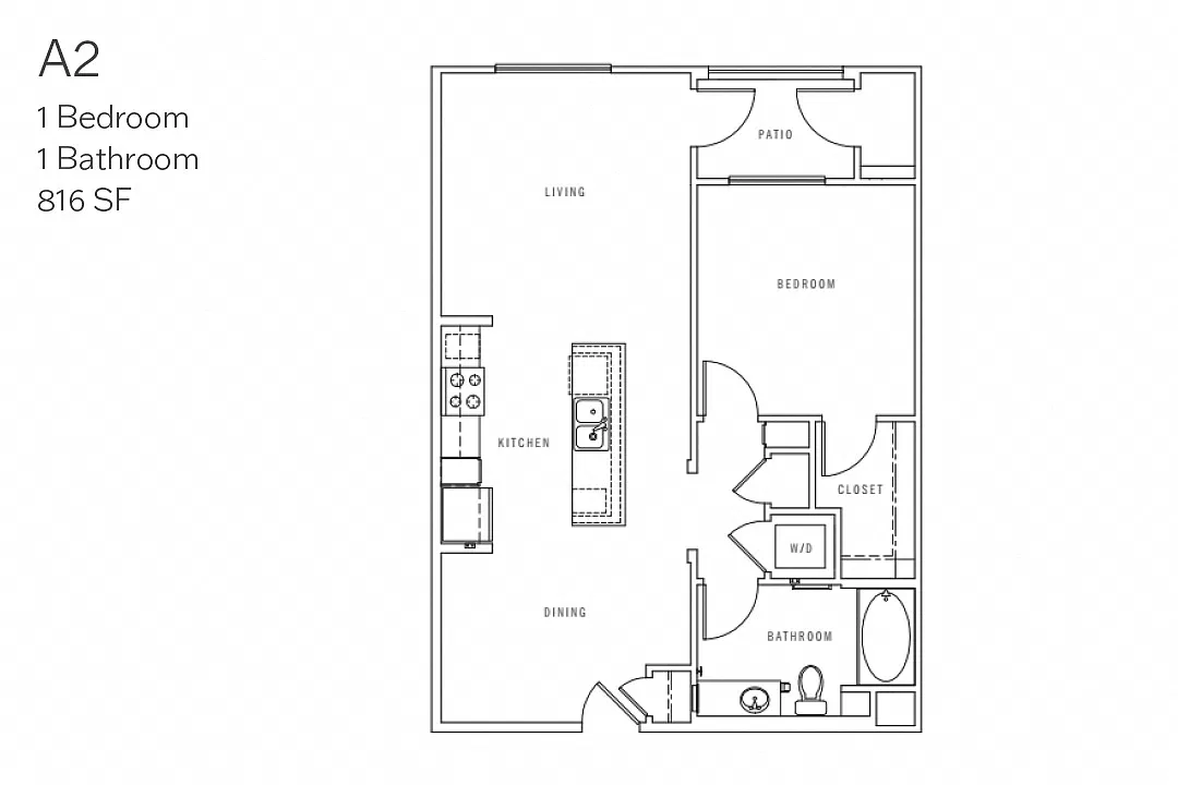 Floor plan A2 1 Bedroom Renovated