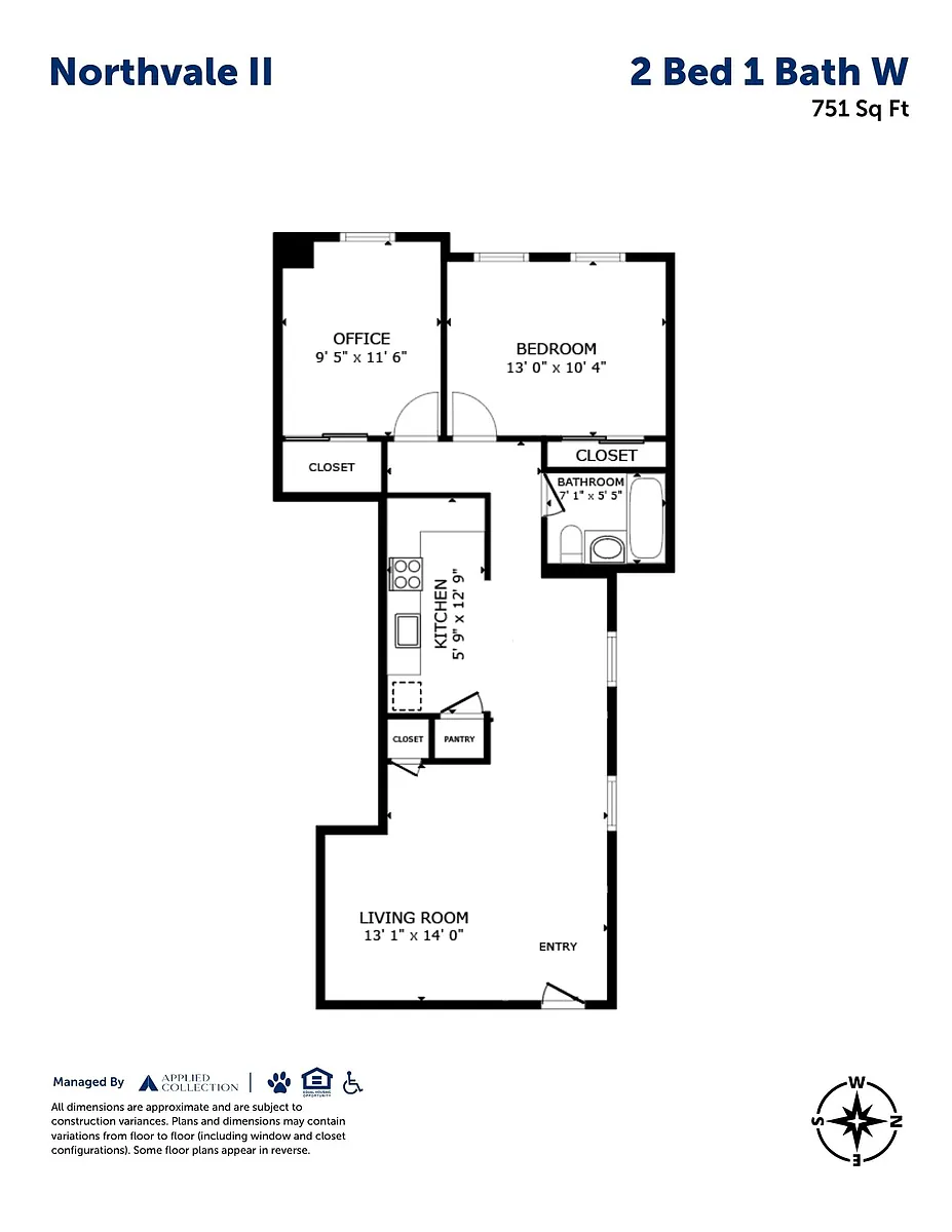 Floor plan 2 Bed 1 Bath W