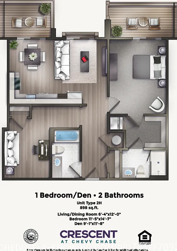 Two Bedroom-Two Bathroom Top Floor Apt, Balcony, ADA Compatible — Photo 1