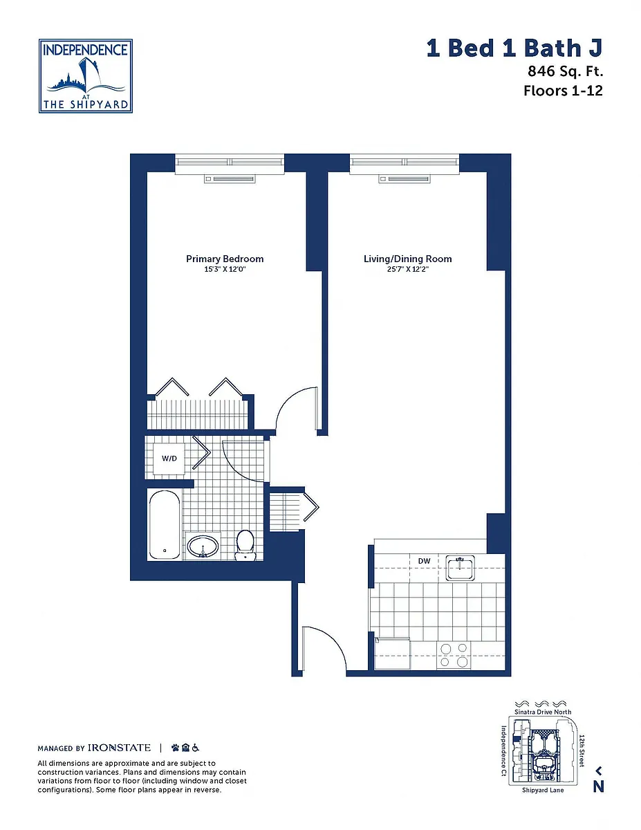 Floor plan 1 Bed 1 Bath J