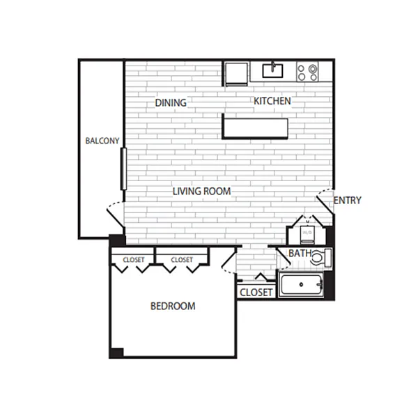 Floor plan 1 Bedroom, 1 Bath 986 SF A14G