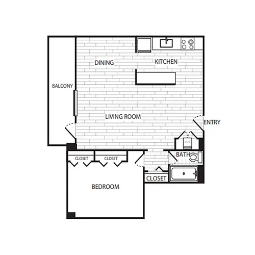 Floor plan 1 Bedroom, 1 Bath 986 SF A14G