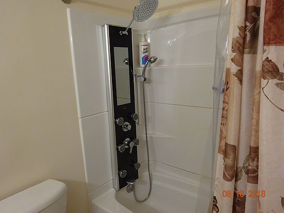 Hall bath with shower tower.