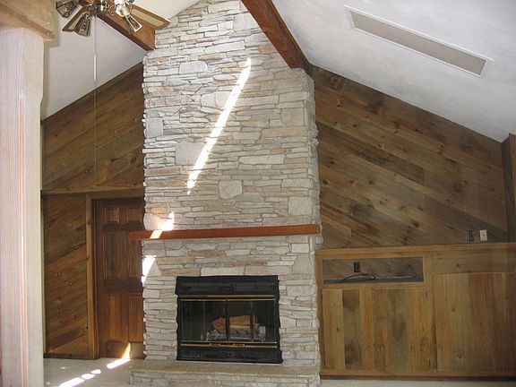 15 ft. tall vaulted custom stone fireplace