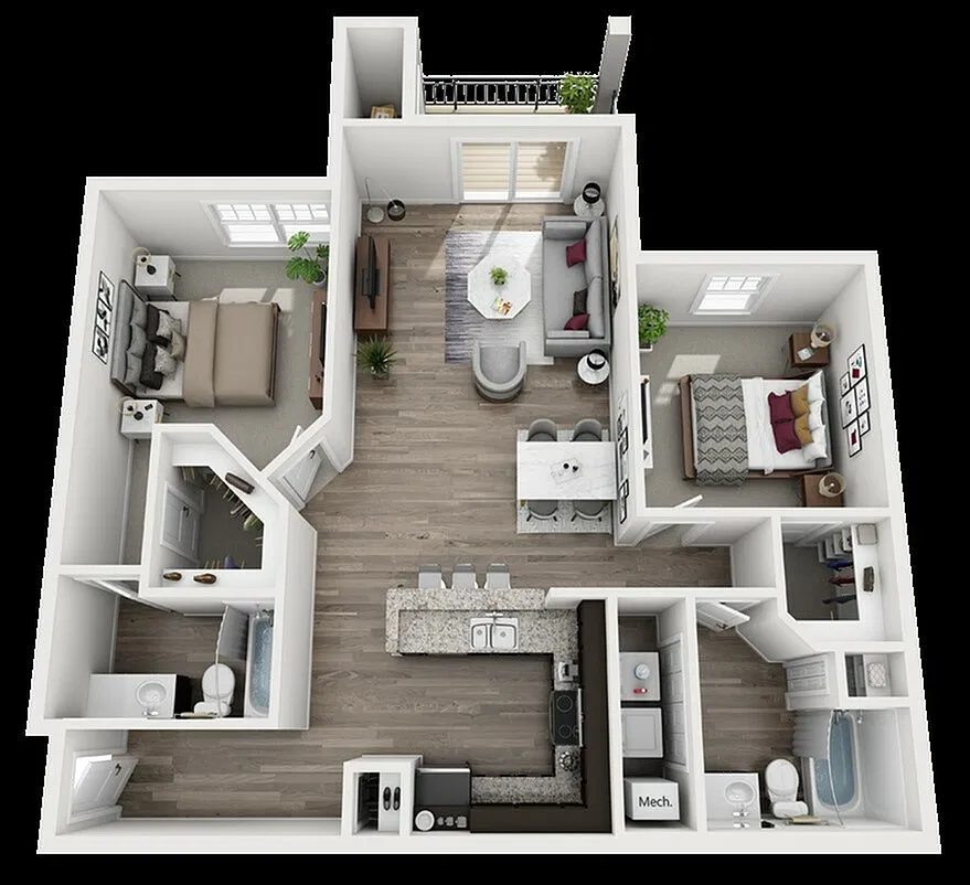 Floor plan Unit E - Two Bed/Two Bath Manhattan