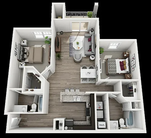 Floor plan Unit E - Two Bed/Two Bath Manhattan