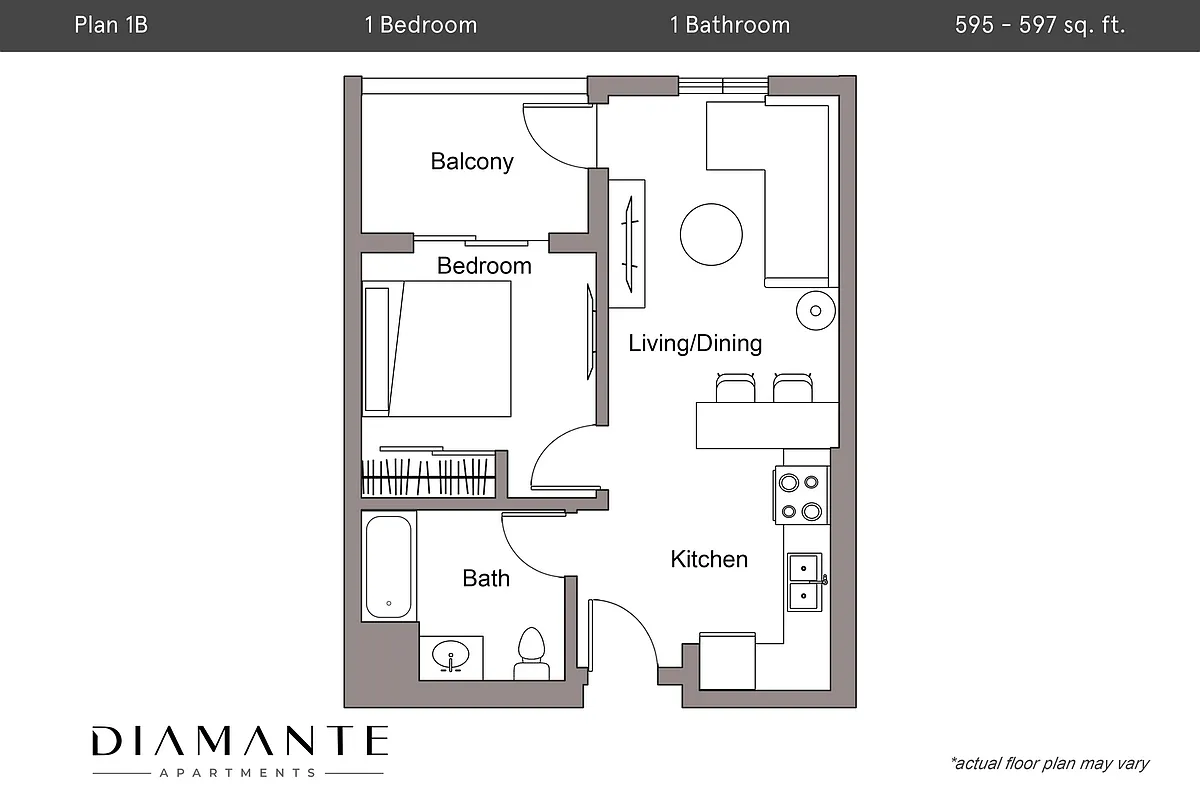 Floor plan Plan 1B - 1 Bedroom, 1 Bath