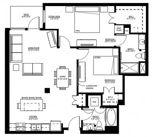 Floor plan Two Bedroom - V (60%)